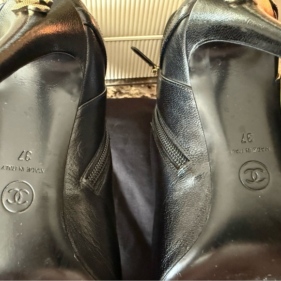 CHANEL Black Leather ankle Boots with Gold Accents - Picture 5 of 9